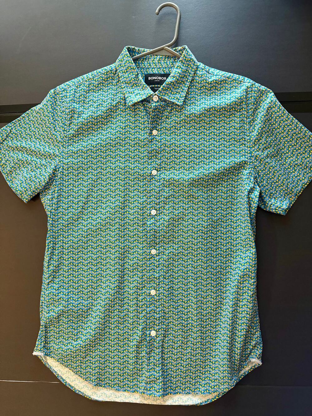 Bonobos Men’s M Stretch Short‑Sleeve Button‑Up – Slim Fit Geometric Print Shirt